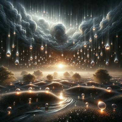 The primary subject of the image is a beautifully illustrated scene of a sunset with a cloudy sky. The setting is a serene landscape featuring a body of water, possibly an ocean, with a few trees scattered around. The visual style is a combination of digital art and illustration, creating a captivating and artistic representation of the sunset. The colors and mood of the image are predominantly warm and calming, with the sunset's hues and the cloudy sky's softness creating a ser